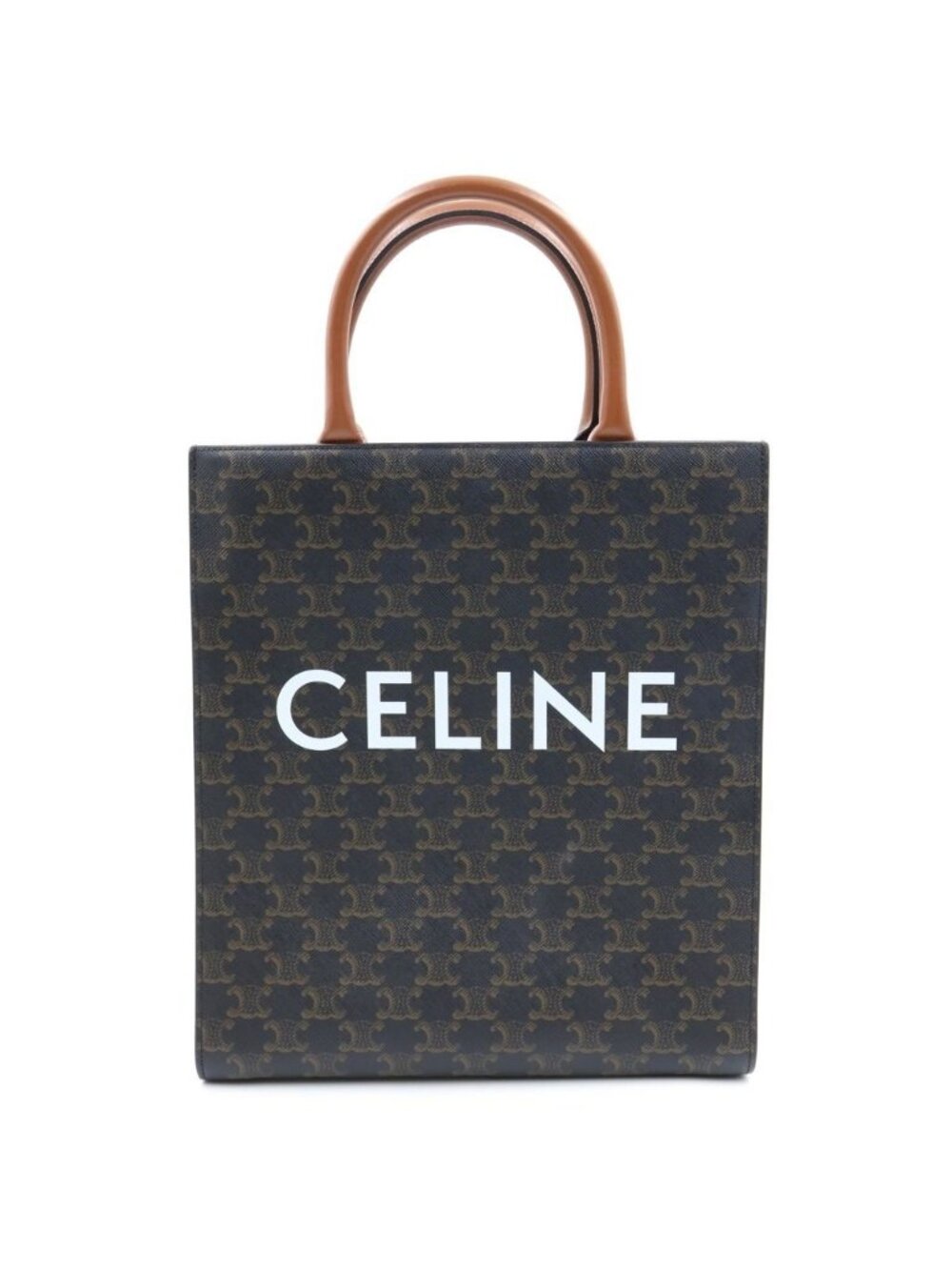 Celine Triomphe Vertical Cabas Small Leather 2-Way Shoulder Bag Brown